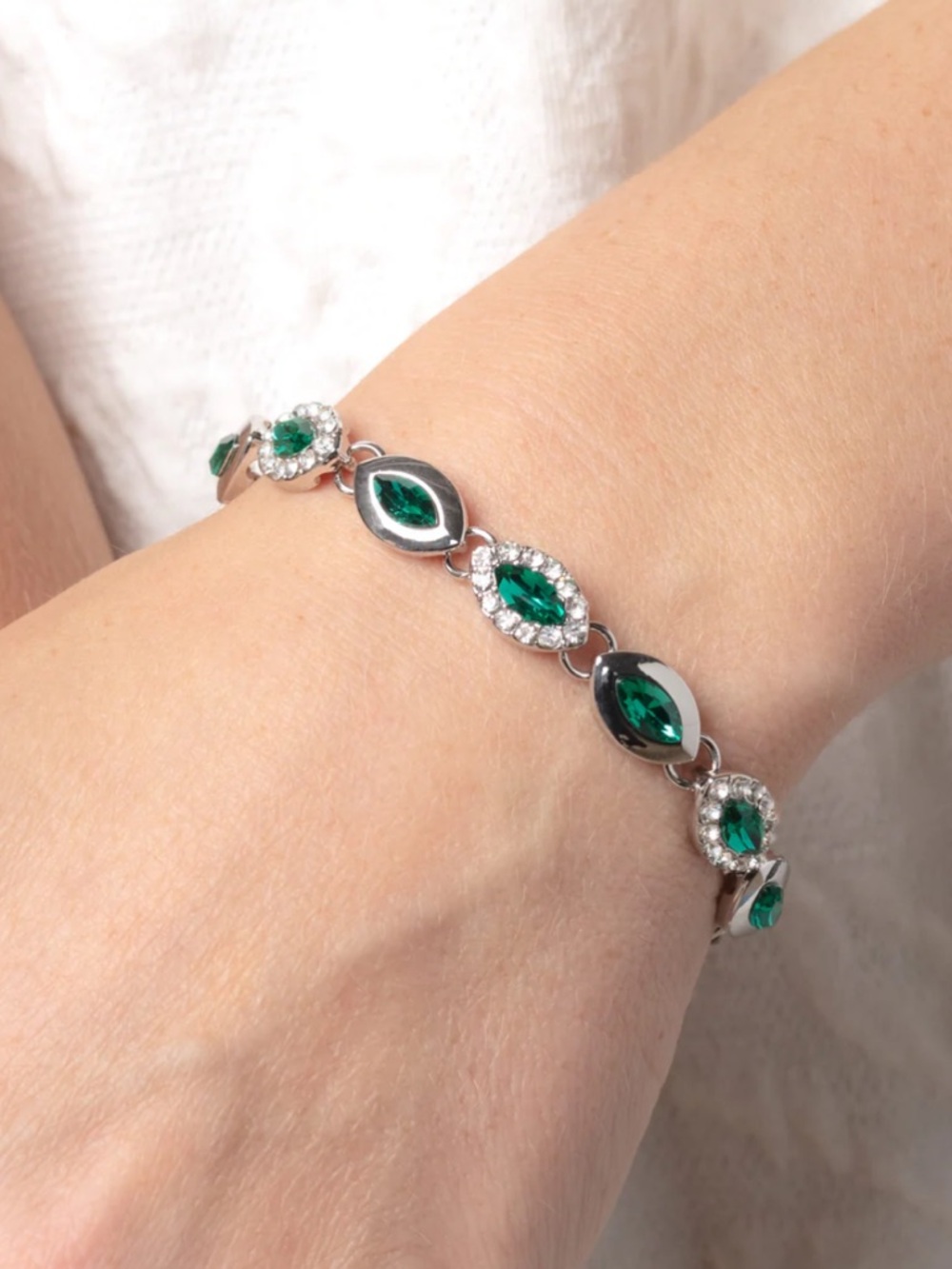 Givenchy Crystal Stone Marquise Silver Bracelet